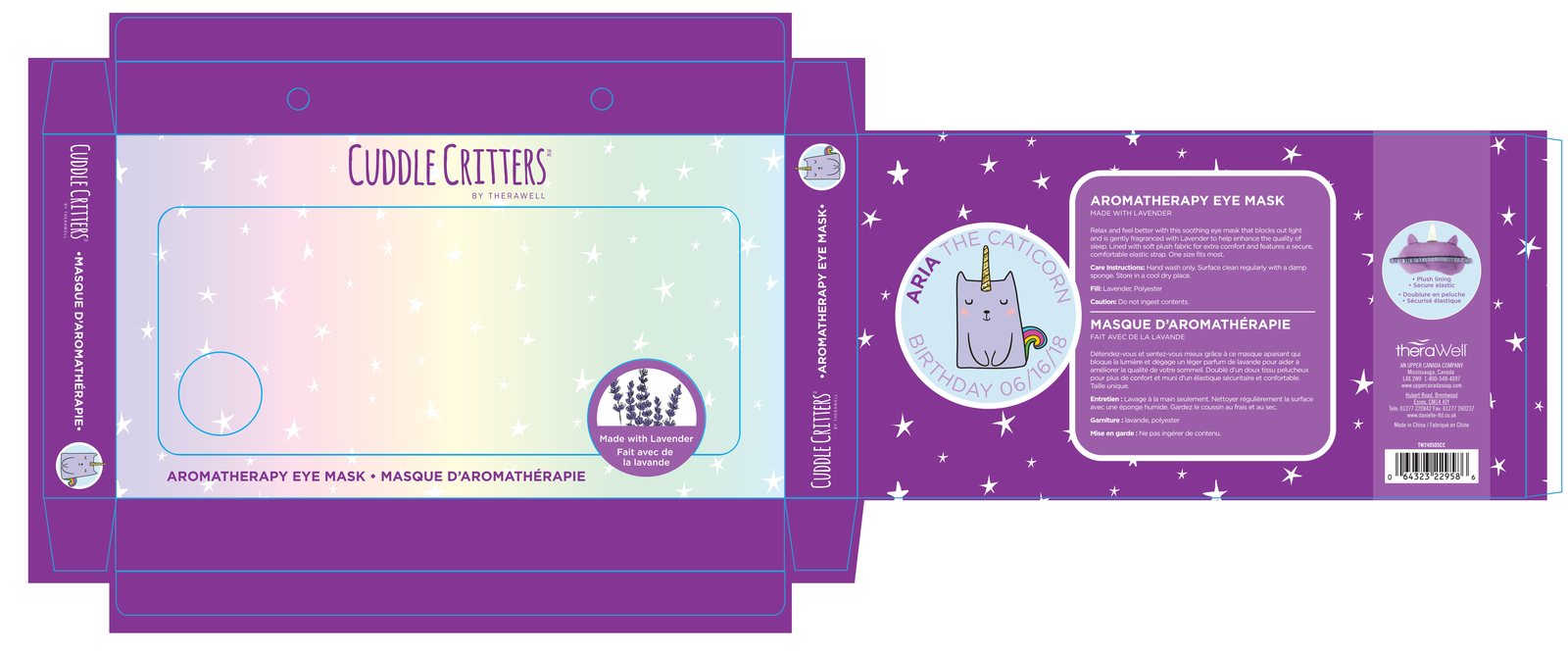 Caticorn eye mask package dieline