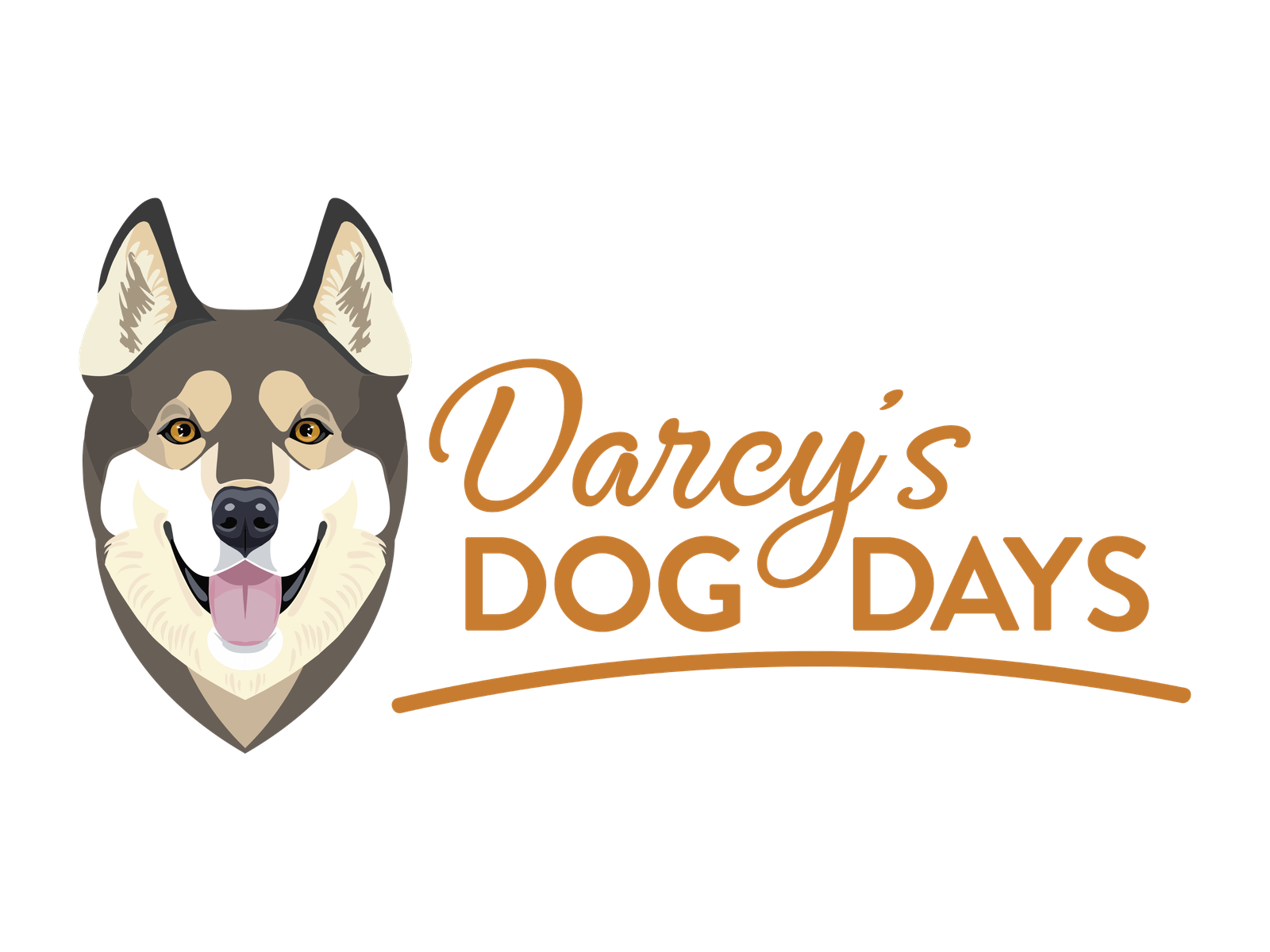Darcy's Dog Days logo with an illustration of Diego the husky