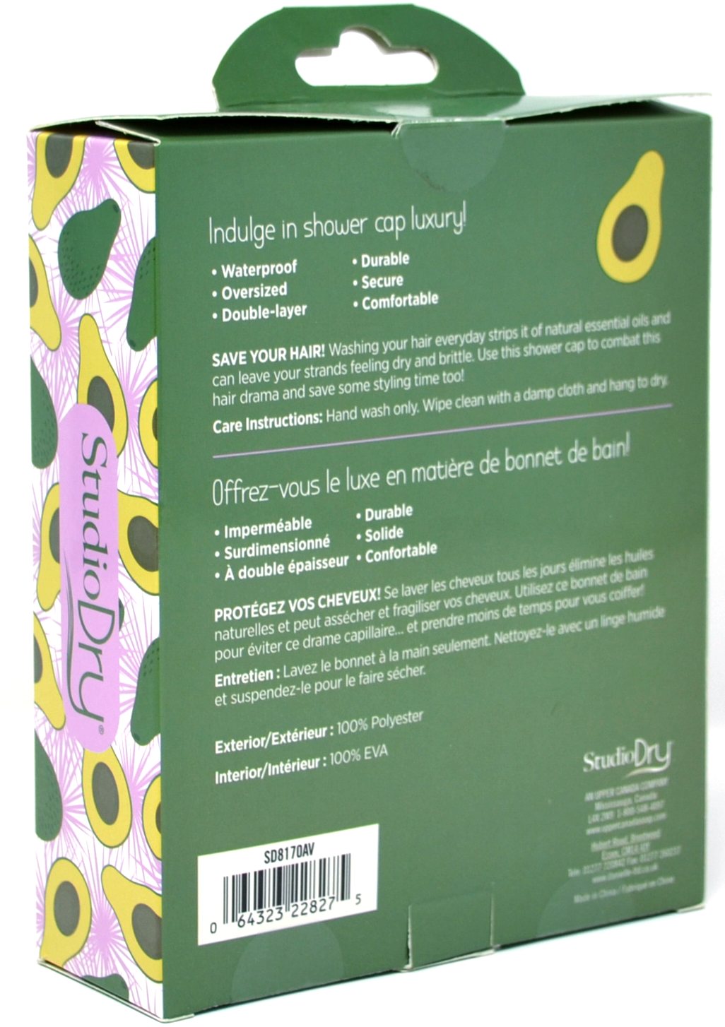 Back of the shower cap box